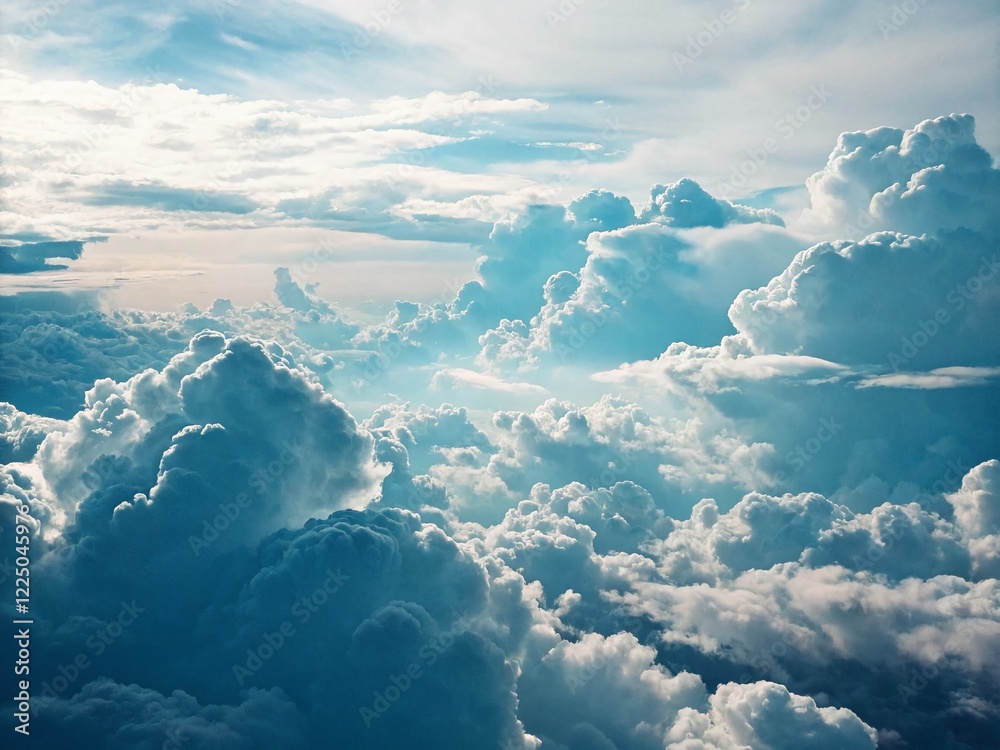Naklejka premium Vintage Style Blue Puffy Cloud Layers Background Stock Photo