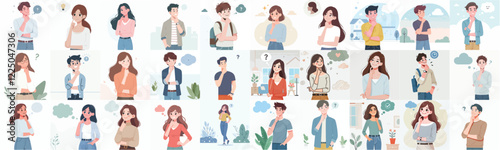 vector set of young man thinking