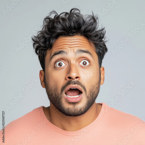 young Indian man with shocked facial expression