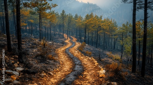 Restored forest trails after wildfire rehabilitation