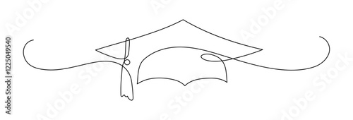 Graduation cap. Continuous line drawing. 