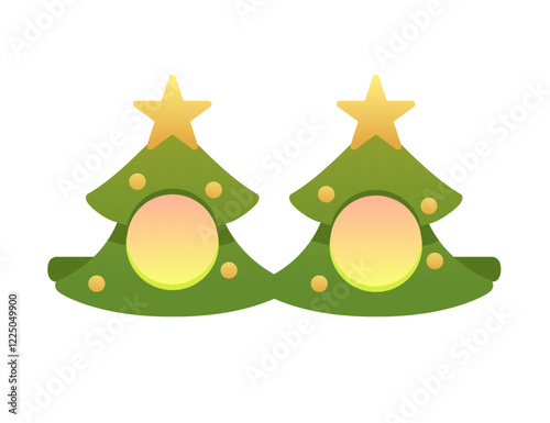 Isometric green sunglasses in fir tree style with yellow star-shaped decorations. Vector illustration isolated on white background