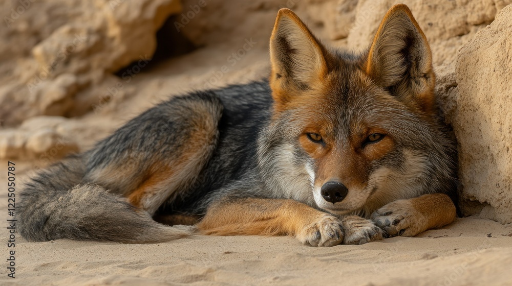 Fototapeta premium Resting Coyote in Desert Habitat