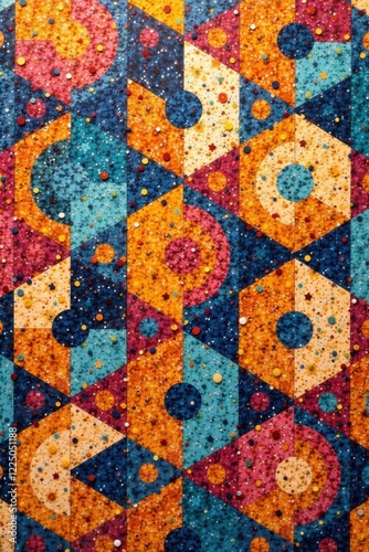 Abstract geometric terrazzo pattern with vibrant colors and varied shapes , stone, decor