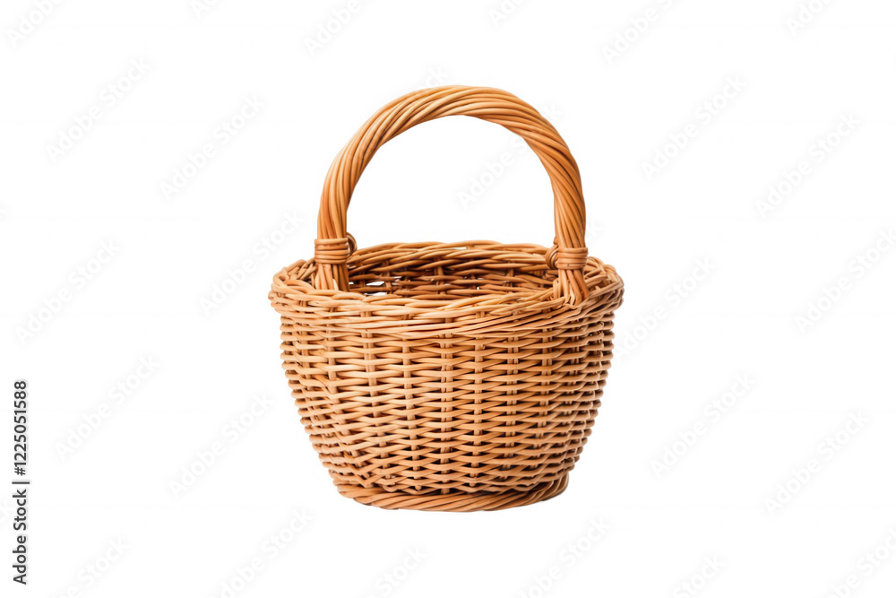 Woven wicker basket with handle, perfect for storage and decoration, showcasing a natural texture on a transparent background ideal for a variety of uses in home decor and gift baskets Woven wicker basket with handle, perfect for storage and decoration, showcasing a natural texture on a transparent background ideal for a variety of uses in home decor and gift baskets