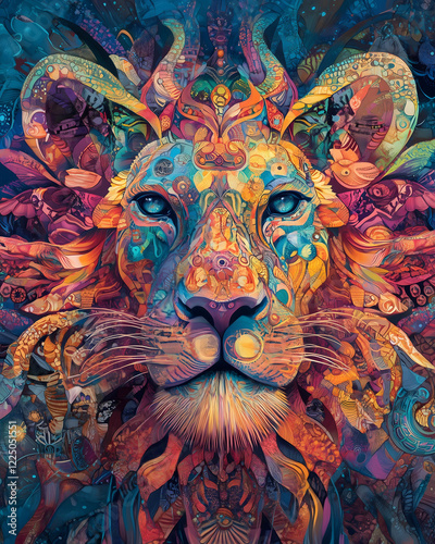 Artistic and abstract portrait of a lion