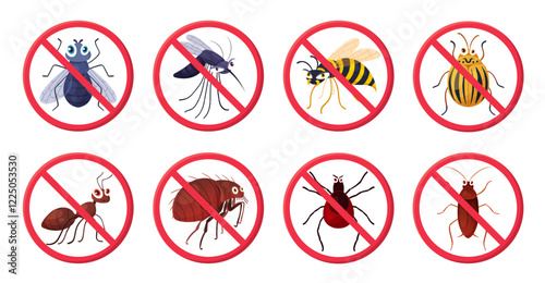 Set of prohibited insect vector icon