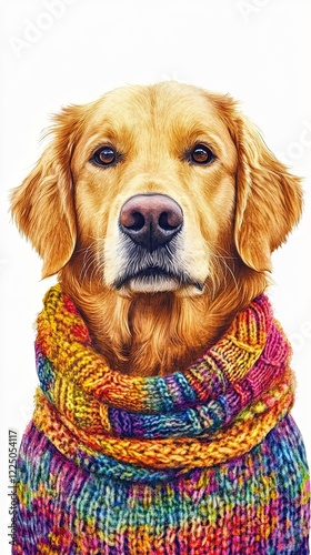 Golden Retriever in a Colorful Knitted Sweater photo