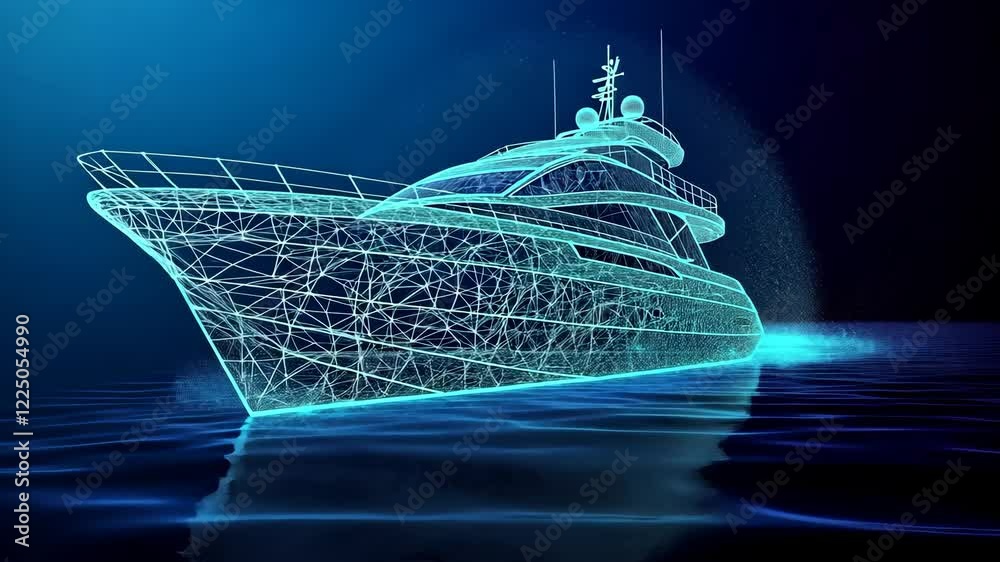 luxury ship yacht transport low poly wireframe digital ai generated video concept