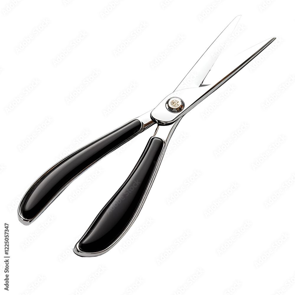 Obraz premium Elegant Black Handled Silver Scissors Professional Sharp Cutting Shears