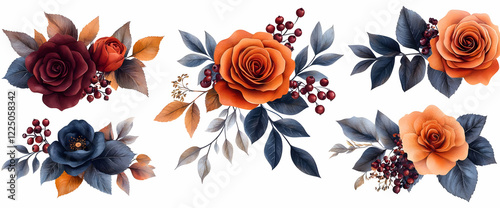 Autumnal Floral Arrangement with Burgundy and Orange Roses