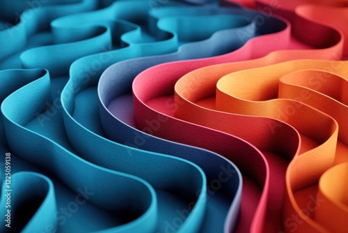 Abstract 3D Render of a Colorful Paper Cutout Maze Design