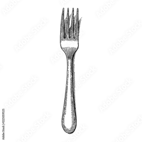 Detailed Fork Cutlery Silverware Black and White Outline Line Art Drawing Isolated on White