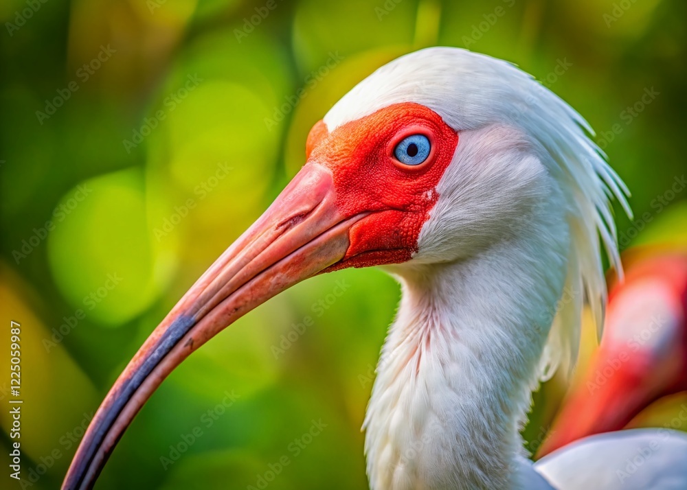 Fototapeta premium White Ibis Closeup: Pink Beak, Striking Blue Eye - Candid Wildlife Photography