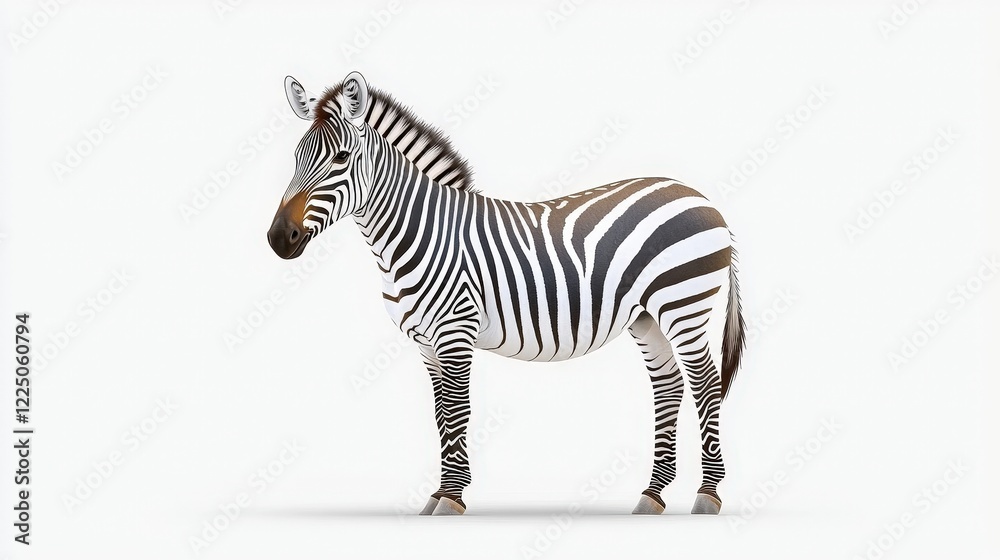 Obraz premium Realistic Zebra Illustration with Stripes, Isolated on White Background for Creative Projects