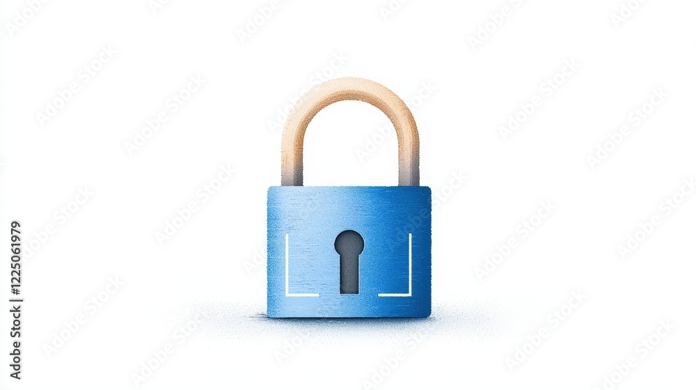 Blue Padlock with Wooden Shank on White Background Representing Security and Protection Concept