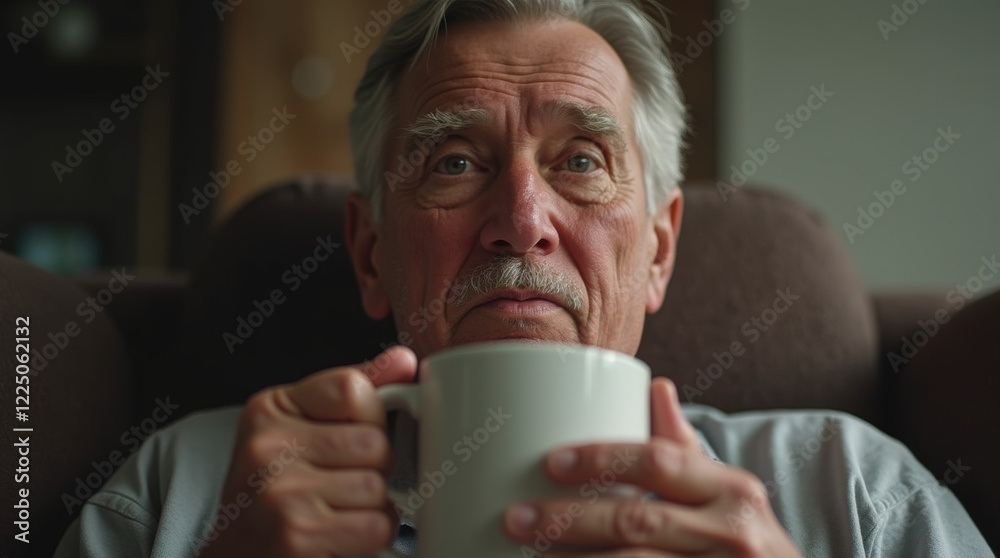 Cropped shot of an old man relaxing with a cup of coffee Cropped shot of an old man relaxing with a cup of coffee
