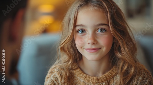 Wallpaper Mural Girl smiling, indoors, home, cozy background, portrait Torontodigital.ca