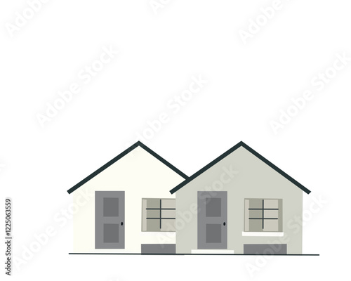Simple vector illustration of two residential houses, symbolizing suburban living, real estate, housing market, and family homes.