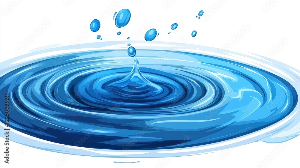Water Splash in Bright Blue Color with Ripples and Droplets Creating Dynamic Movement Effect Water Splash in Bright Blue Color with Ripples and Droplets Creating Dynamic Movement Effect