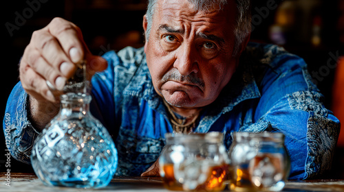 Senior mobster with bottle of expensive tequila photo