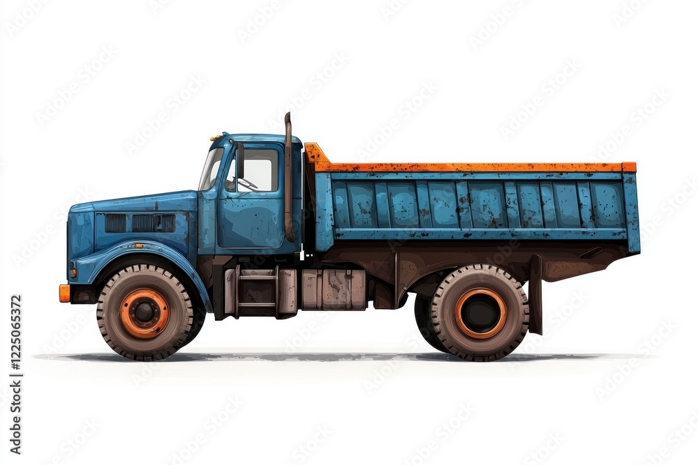 Fototapeta premium Dump Truck isolated on white background. Dump Truck icon. Heavy Machinery isolated on white. Construction Vehicle. Dump Truck Design Element. Dump Truck Isolated for Designers. Dump Truck isolated. 