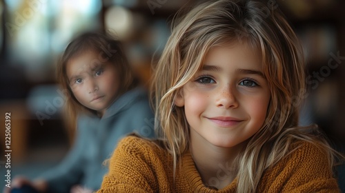 Wallpaper Mural Girl smiling cafe background sibling blurred Torontodigital.ca