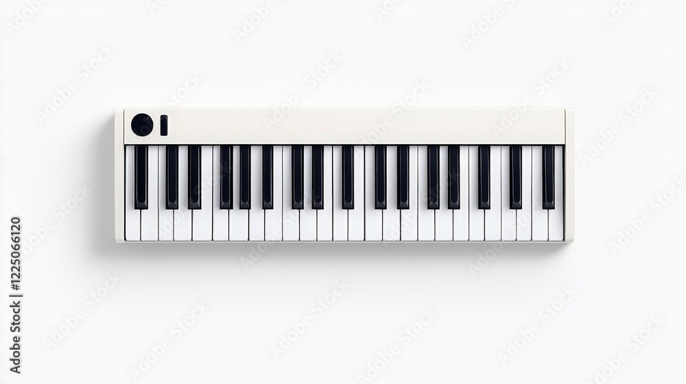 White Keyboard Musical Instrument with Black and White Keys on a Clean Background White Keyboard Musical Instrument with Black and White Keys on a Clean Background