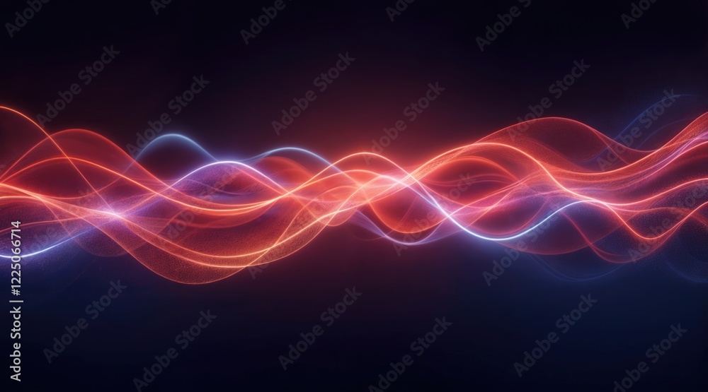 Obraz premium Abstract pattern of colorful wavy lines on a dark background, vibrant gradient hues of green, blue, purple, orange, beige, and brown, textured lines resembling fabric or fibers, dynamic and glowing ar