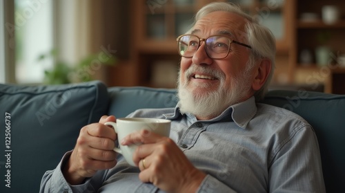 Cropped shot of an old man relaxing with a cup of coffee photo