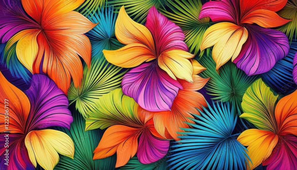 Vibrant Color Palms Pattern in a Abstract Landscape of Hawaii at Dusk A Symphony of Tropical Colors and Textures Vibrant Color Palms Pattern in a Abstract Landscape of Hawaii at Dusk A Symphony of Tropical Colors and Textures