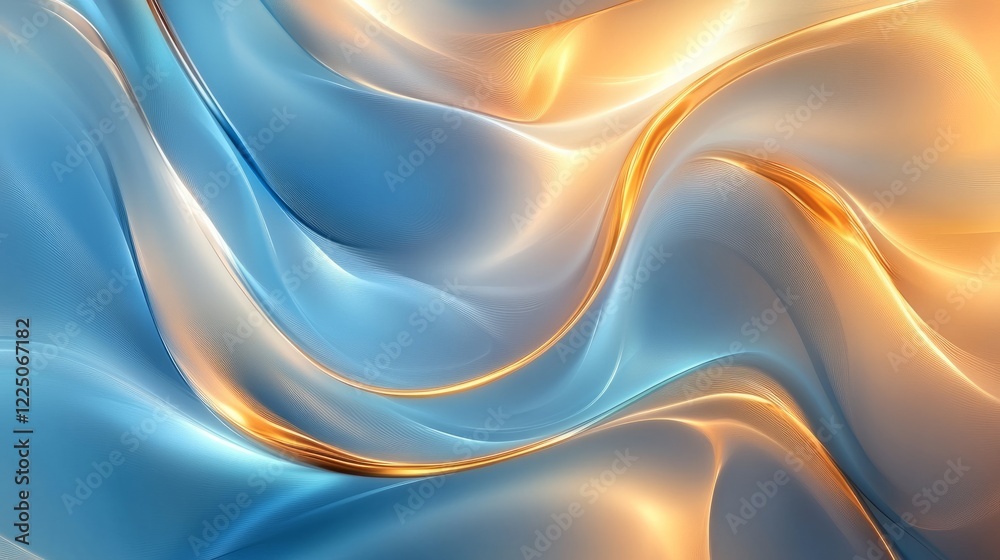 Obraz premium Luxurious background with elegant arcs of blue and gold light softly transitioning into a radiant gradient 