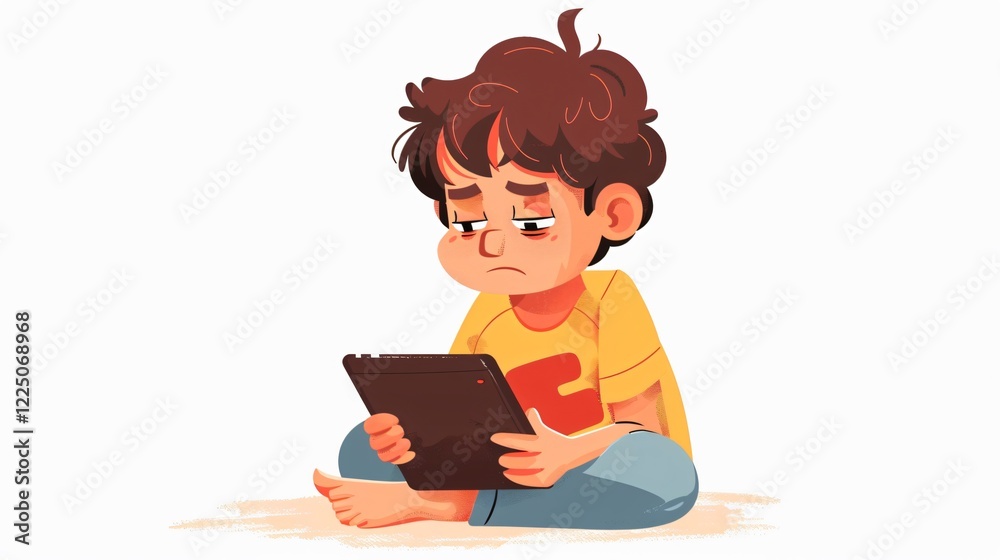Child Digital Addiction: Boy Watching Tablet Screen Intensely Child Digital Addiction: Boy Watching Tablet Screen Intensely