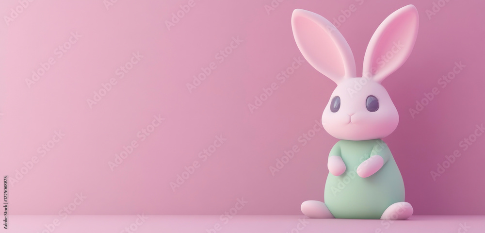 Obraz premium Adorable cartoon bunny sitting on a pink background. Perfect for Easter or spring themes.