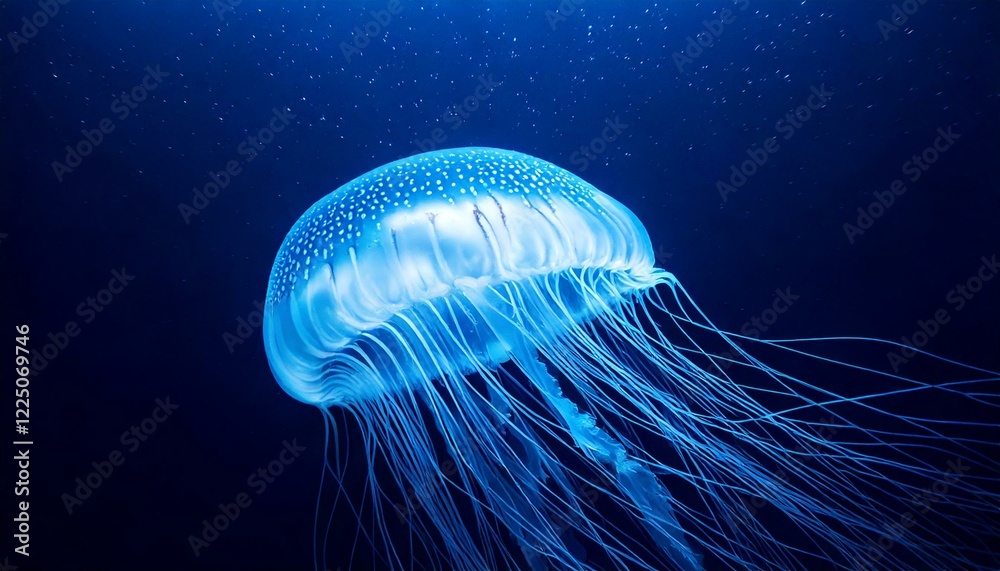 luminous jellyfish drifting in the ocean, glowing with soft blue light.- luminous jellyfish drifting in the ocean, glowing with soft blue light.-