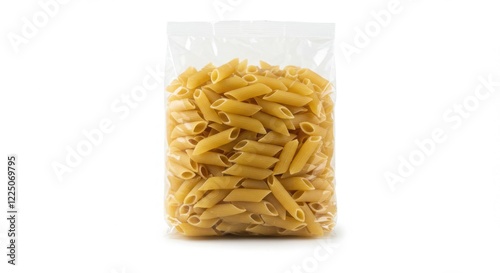 Penne Pasta in Clear Plastic Bag Isolated on White Background