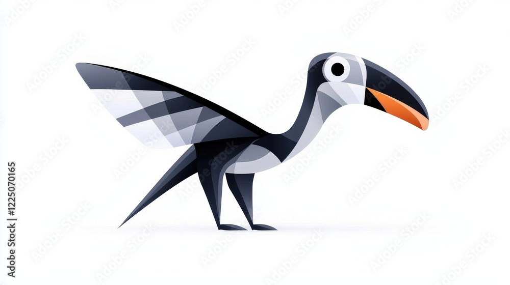 Fototapeta premium Colorful and Playful Cartoon Bird with Orange Beak and Geometric Shapes in Bright Background