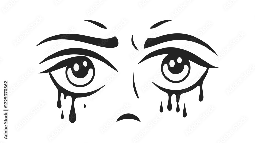face of the person crying, black and white crying eyes vector illustration face of the person crying, black and white crying eyes vector illustration