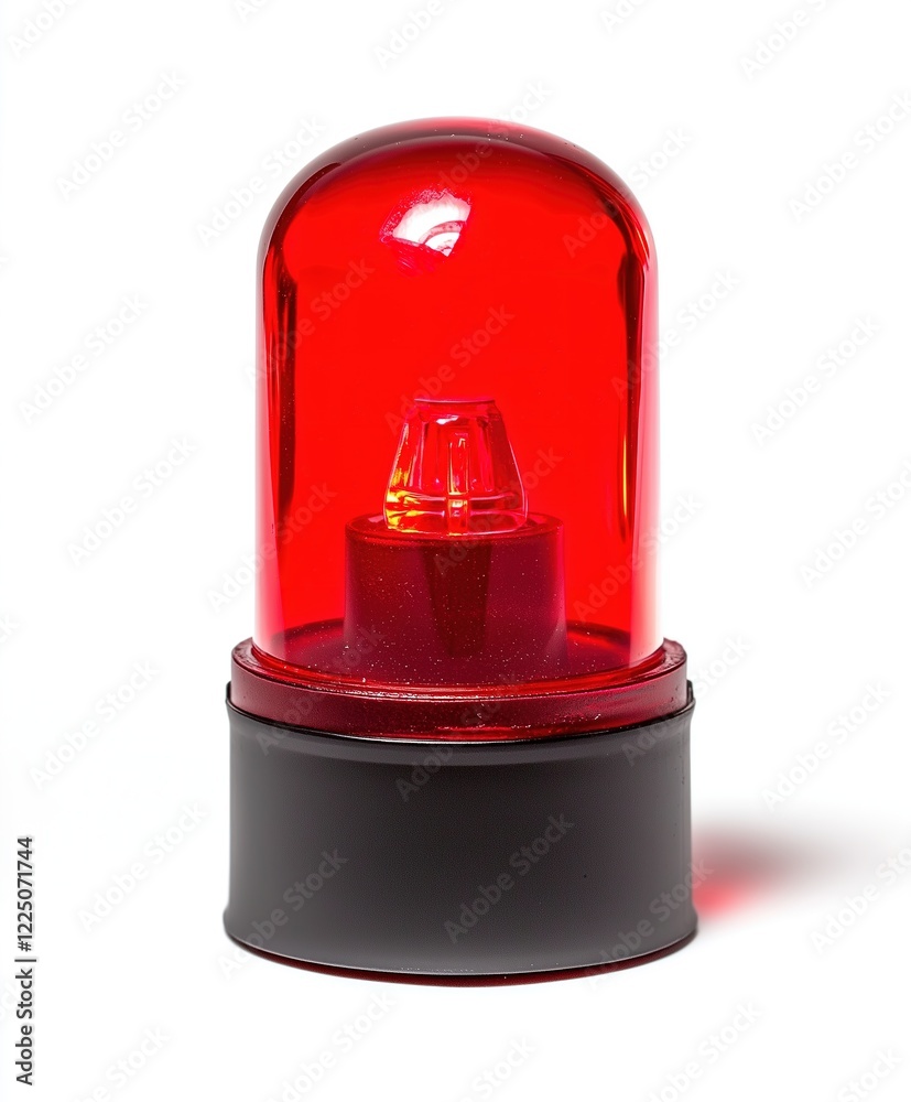 Red Warning Light with Black Base Isolated on White Red Warning Light with Black Base Isolated on White