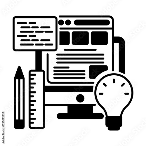 ai powered Website builder vector icon design, Web hosting service Symbol, Computing machines Sign, Internet Application Management stock illustration, webpage designing concept