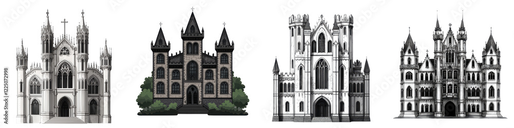 Majestic Medieval Cathedrals and Castles Towering in the Landscape Majestic Medieval Cathedrals and Castles Towering in the Landscape