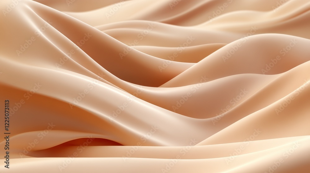 Fototapeta premium Abstract image of beige fabric with soft, flowing waves and folds. The texture is smooth and luxurious, creating a calming and elegant mood. Subtle