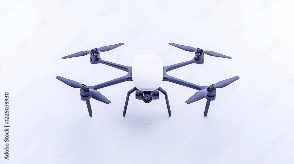Modern Drone with Four Rotors in a Studio Setting on Light Background Modern Drone with Four Rotors in a Studio Setting on Light Background
