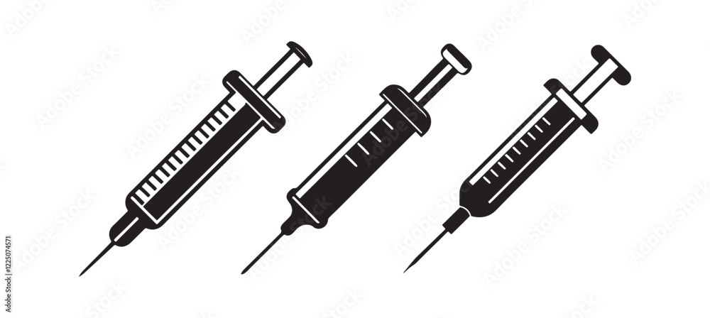 set of syringe injection silhouette, black and white silhouette, vector and illustration