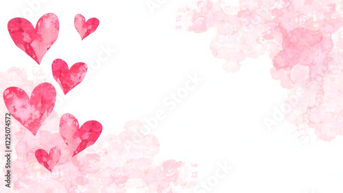 Elegant artistic composition featuring floating watercolor hearts on a pastel background, ideal for Valentine's Day messages, anniversary announcements, and digital artwork. Selective focus