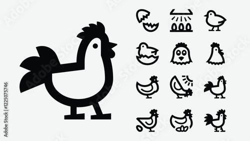 Minimalist Chicken Hen Rooster Line Icons