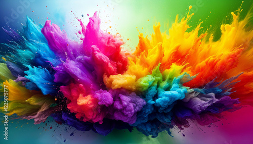 Vibrant rainbow colored inks swirl creating a beautiful explosion of color