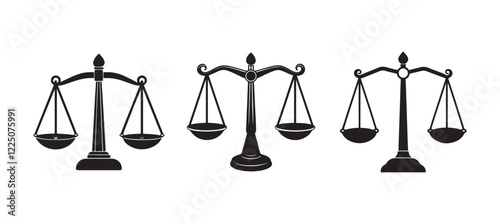 set of Justice scale silhouette, black and white silhouette, vector and illustration