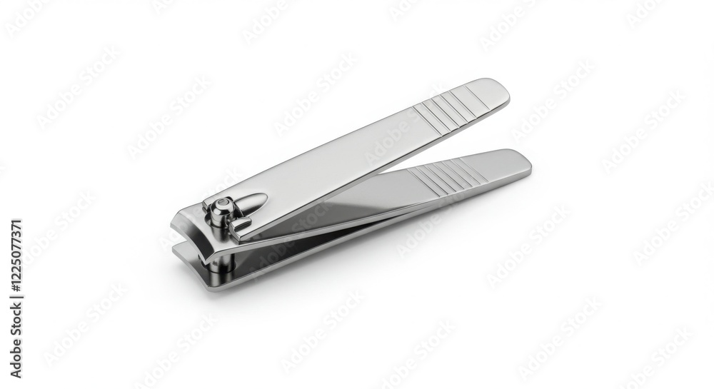 Close Up of Stainless Steel Nail Clippers on White Background Close Up of Stainless Steel Nail Clippers on White Background