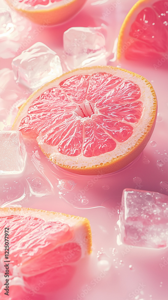 Fresh Grapefruit Slices with Ice Cubes in Water – Refreshing Citrus Concept for Summer, Food Advertising, Wellness Blogs, and Healthy Lifestyle Promotions Fresh Grapefruit Slices with Ice Cubes in Water – Refreshing Citrus Concept for Summer, Food Advertising, Wellness Blogs, and Healthy Lifestyle Promotions